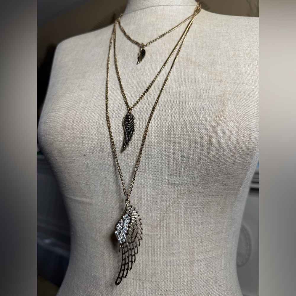 Gold-Tone Multi-Layered Angel Wing Pendant Necklace